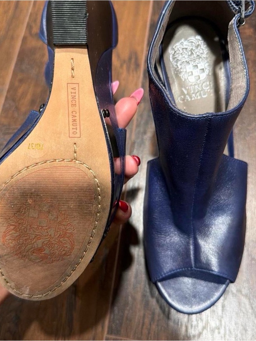 Vince Navy Leather Open-Toe Mules